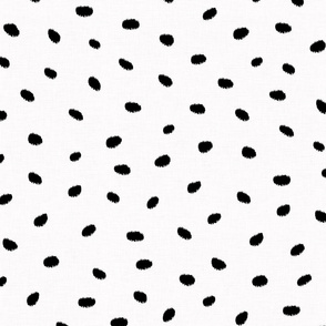 SMALL linen scattered fuzzy dots - black on white