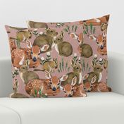 Spring Flora and Fauna // Forest Friends on Rose Linen // {larger scale}