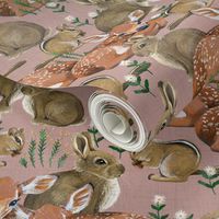 Spring Flora and Fauna // Forest Friends on Rose Linen // {larger scale}