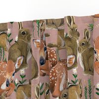 Spring Flora and Fauna // Forest Friends on Rose Linen // {larger scale}