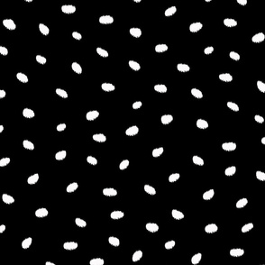 SMALL linen scattered fuzzy dots - white on black