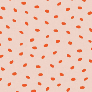 SMALL linen scattered  fuzzy dots - orange on nude