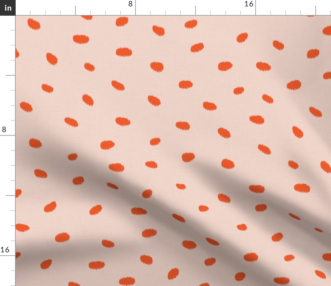 SMALL linen scattered  fuzzy dots - orange on nude
