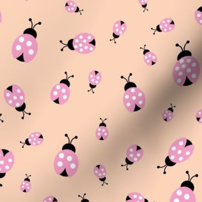 Little lady bugs friends insects and romantic spring garden neutral spring summer soft pastel apricot pink girls baby nursery