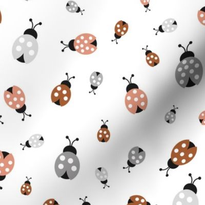 Little lady bugs friends insects and romantic spring garden neutral rust gray baby nursery