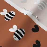 Little bumble bee cute hand cut baby insect garden ochre yellow gender neutral nursery black and white russet copper rust brown SMALL