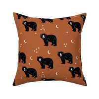 Little kawaii sleepy bear midnight moon and stars polar bear constellation universe design russet rust copper brown neutral