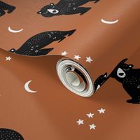 Little kawaii sleepy bear midnight moon and stars polar bear constellation universe design russet rust copper brown neutral