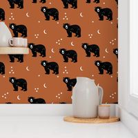 Little kawaii sleepy bear midnight moon and stars polar bear constellation universe design russet rust copper brown neutral