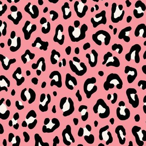 ★ LEOPARD PRINT in BLACK & IVORY WHITE on FLAMINGO PINK ★ Medium Scale / Collection : Leopard spots – Punk Rock Animal Prints