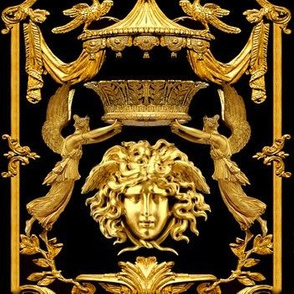 medusa baroque Victorian angels gold crown coronation frame ornate swirls leaves acanthus birds canopy baldachin throne beautiful women greek roman black neoclassical   inspired  