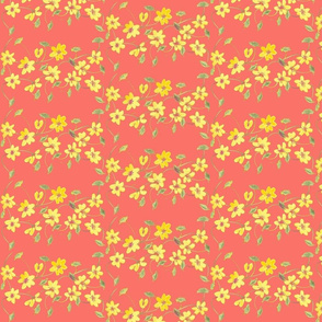 trellis of yellow on coral