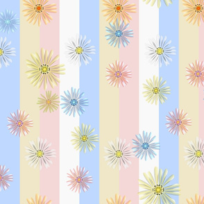 Spring Flora On Pastel Stripes  