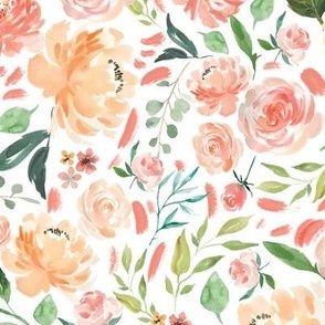 12" Painted Watercolor Peach Floral - 12" fabric and wallpaper repeat
