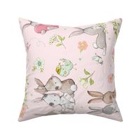 XL Some Bunny Loves You (shell pink) Cute Bunnies, Butterflies and Flowers, 24 inch repeat rotated