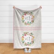 54” x 36” MINKY You are so Loved Blanket Panel, Floral Wreath Panel- Woodland Pink Blush Peach Blue Flowers, FABRIC REQUIRED IS 54” or WIDER
