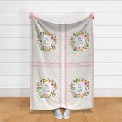 54” x 36” MINKY You are so Loved Blanket Panel- Floral Wreath Panel- Woodland Pink Blush Peach Blue Flowers, FABRIC MUST be 54” or WIDER, Two 24” x 36” panels per yard