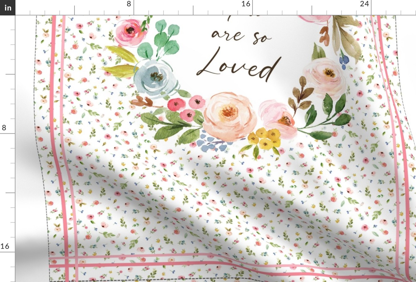 54” x 36” MINKY You are so Loved Blanket Panel- Floral Wreath Panel- Woodland Pink Blush Peach Blue Flowers, FABRIC MUST be 54” or WIDER, Two 24” x 36” panels per yard