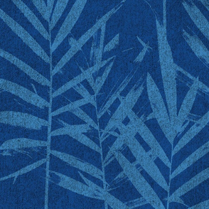 Classic Blue Tropical Palm Large Scale 24" Faux Texture