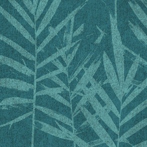 Teal Tropical Palm Large Scale 24" Faux Texture