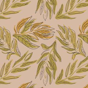 mustard fronds on dusty pink
