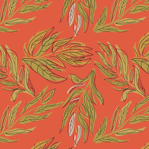 mustard fronds on electric red