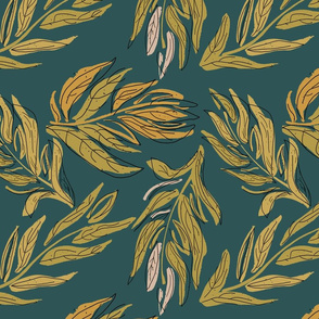 mustard fronds on teal