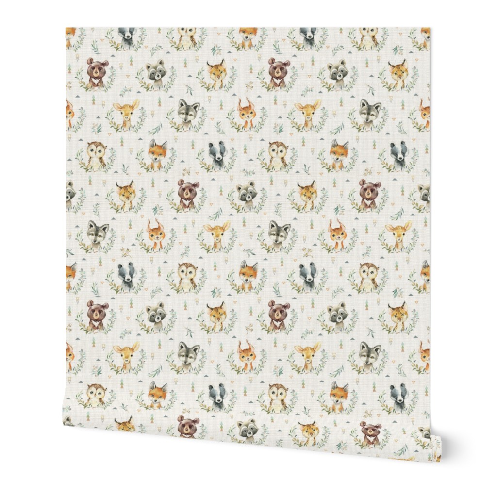 Woodland Animals – Baby Nursery Fabric- style A, SMALLER scale