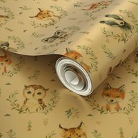 Woodland Animals – Baby Nursery Fabric- style A, SMALLER scale