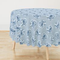 Scattered blue roses on woven print look