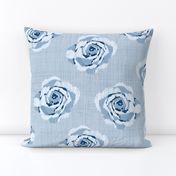 Scattered blue roses on woven print look