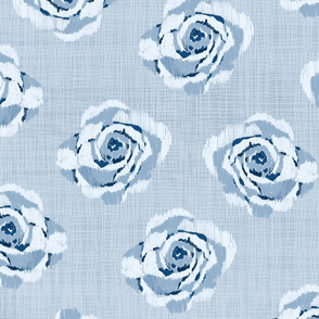 Scattered blue roses on woven print look