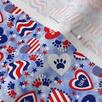 patriotic puppy paw hearts on blue small scale