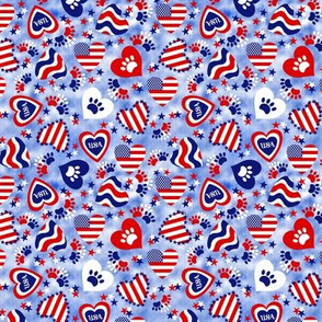 patriotic puppy paw hearts on blue small scale