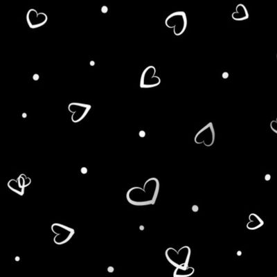 Ditsy Little Hearts + Dots | White on Black