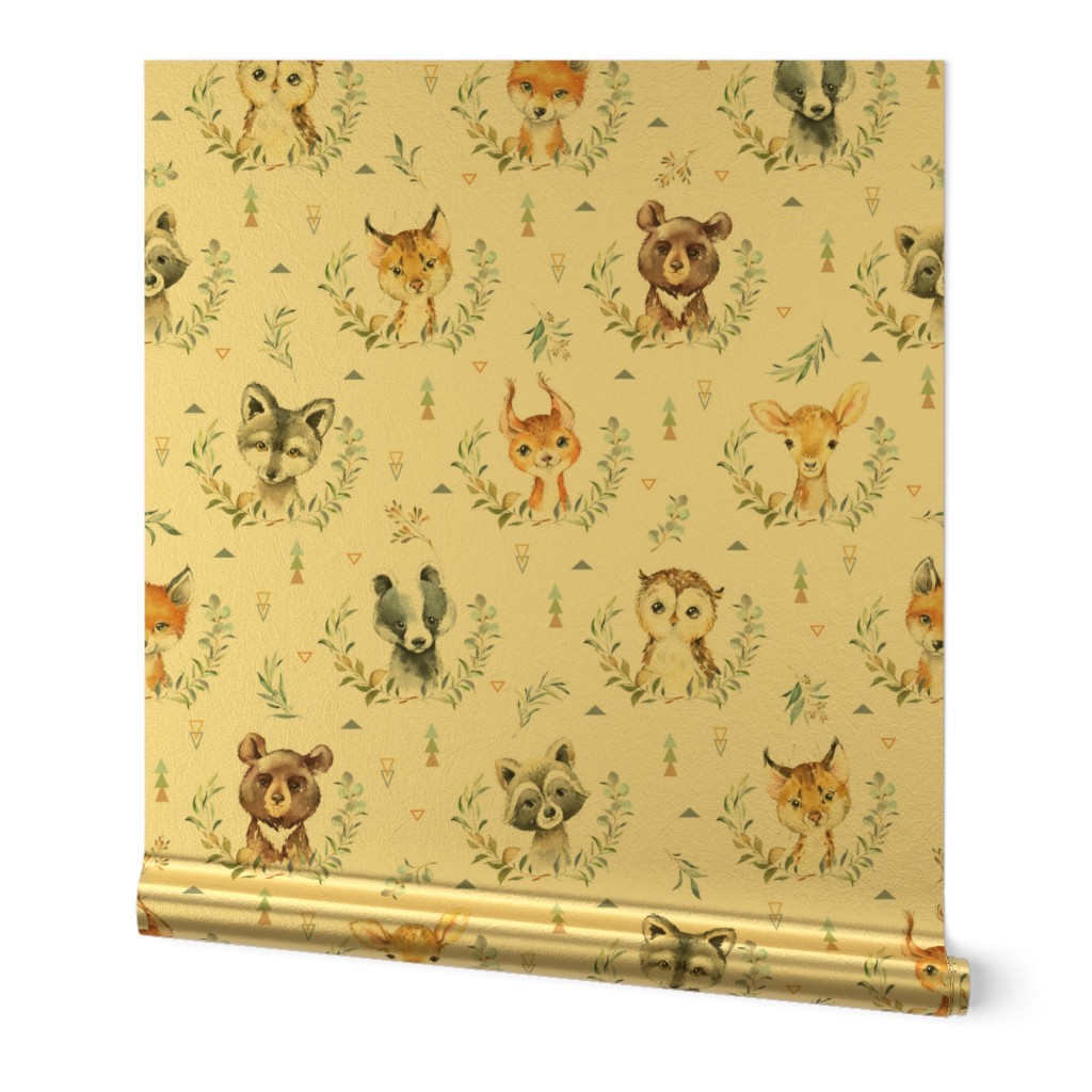 Woodland Animals – Baby Nursery Fabric- style A, LARGER scale