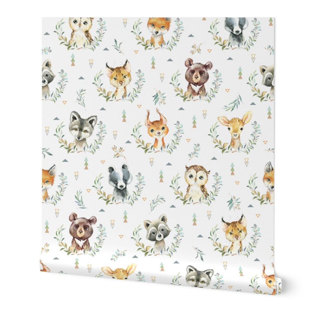 Woodland Animals – Baby Nursery Fabric- style A, LARGER scale