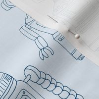 Hand Drawn Vintage Robots Light Blue Outline - medium scale