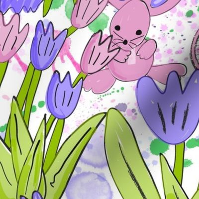 Spring Rabbits in Tulips