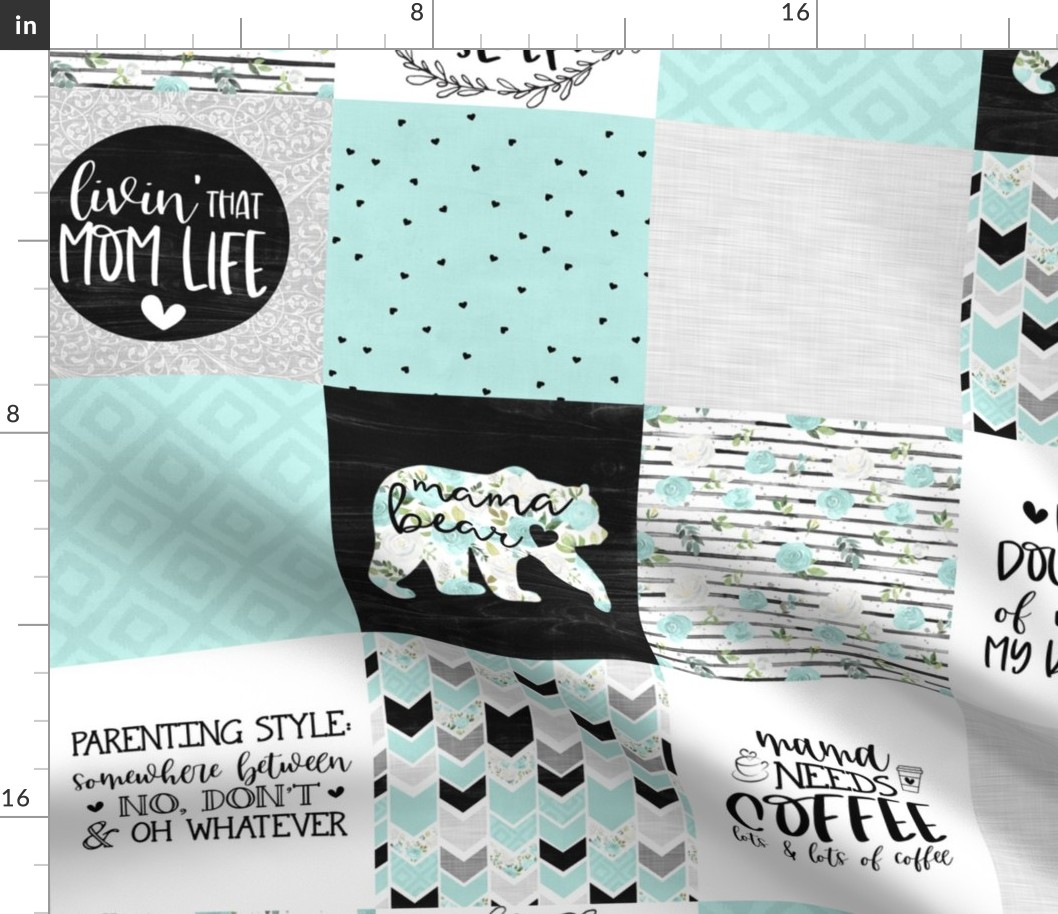 MomLife//Coffee//Mint - Wholecloth Cheater Quilt