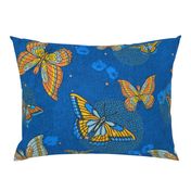 Illustrated Flora and Fauna Blue Denim Butterfly Moth Sprinkles