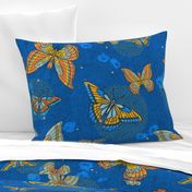 Illustrated Flora and Fauna Blue Denim Butterfly Moth Sprinkles