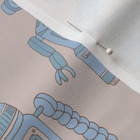 Hand drawn Vintage Robots Tan Blue - medium scale