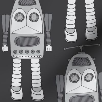 Hand Drawn Vintage Robot Propeller Head Grey