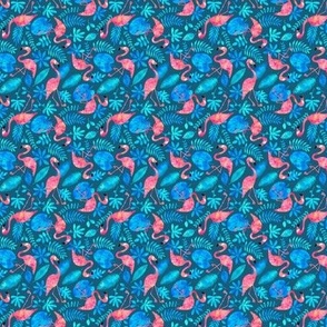 Flamingo jungle watercolor blue (mini)