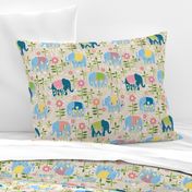 Baby elephants hiding in the garden - beige / large scale