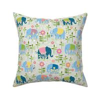 Baby elephants hiding in the garden - green / medium scale