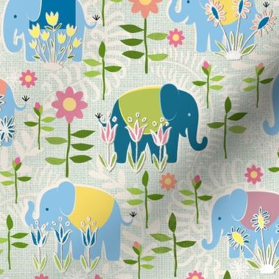 Baby elephants hiding in the garden - green / medium scale