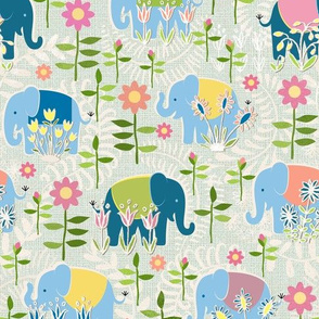 Baby elephants hiding in the garden - green / medium scale