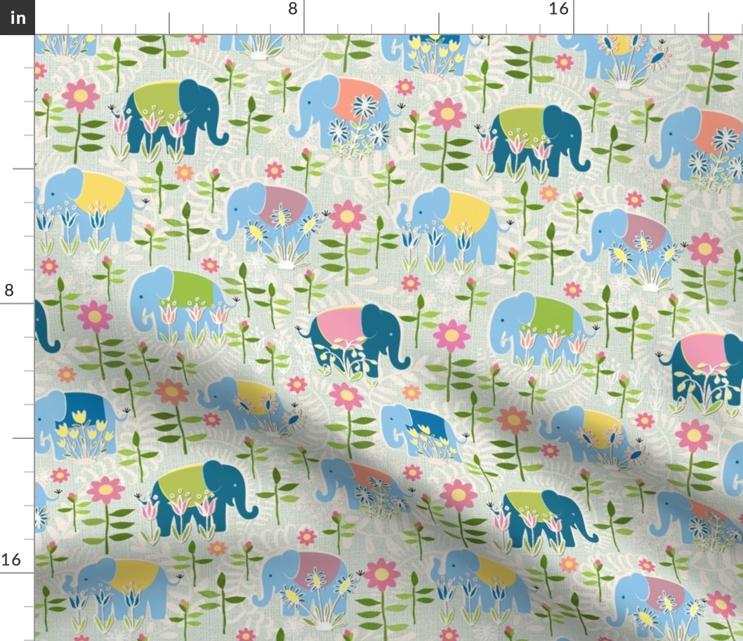 Baby elephants hiding in the garden - green / medium scale